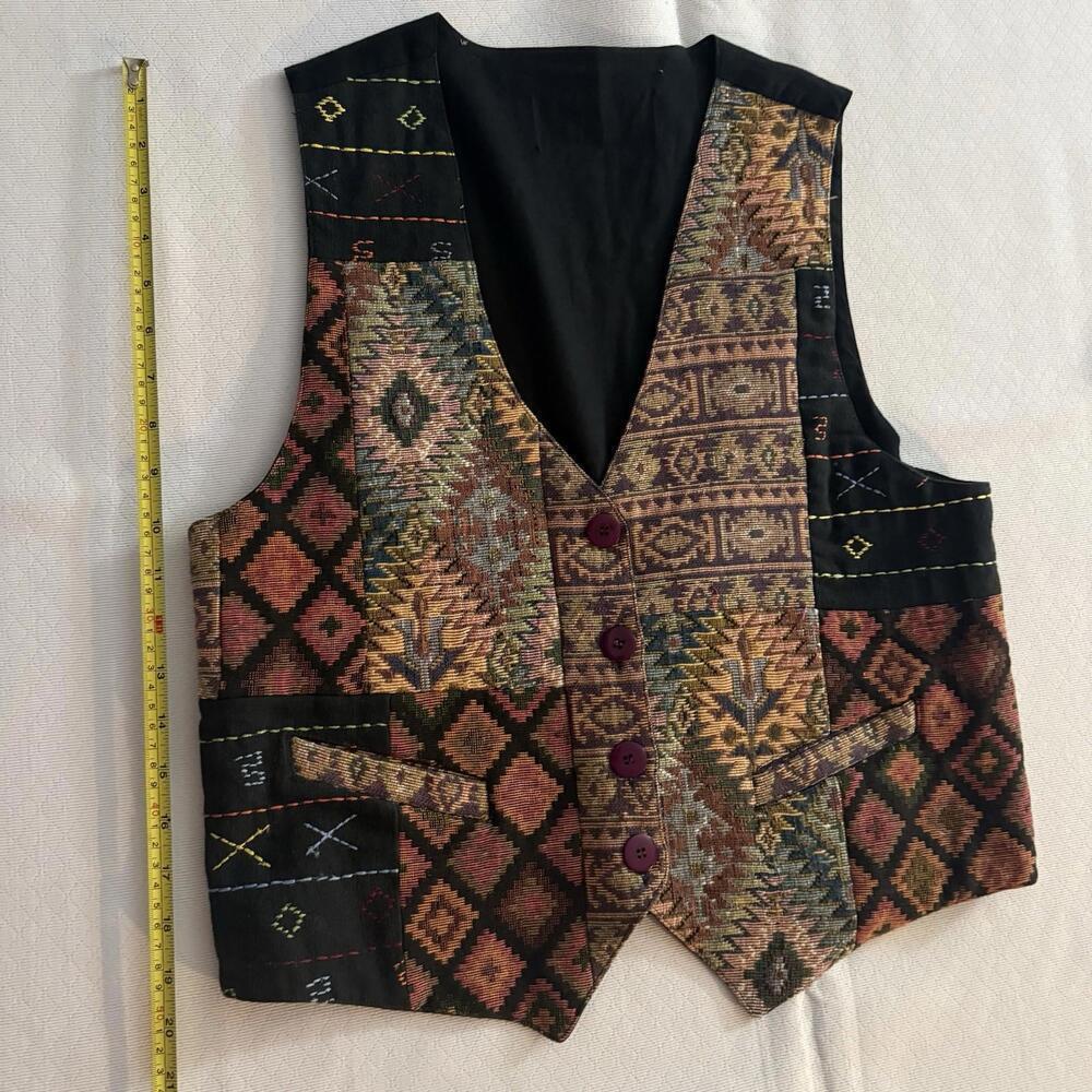 Vintage Tapestry Vest Womens. Cotton, Handmade. Size M. Southwestern 90s Boho